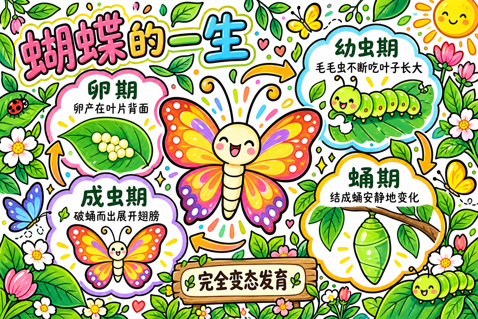 蝴蝶的一生彩色手抄报样例